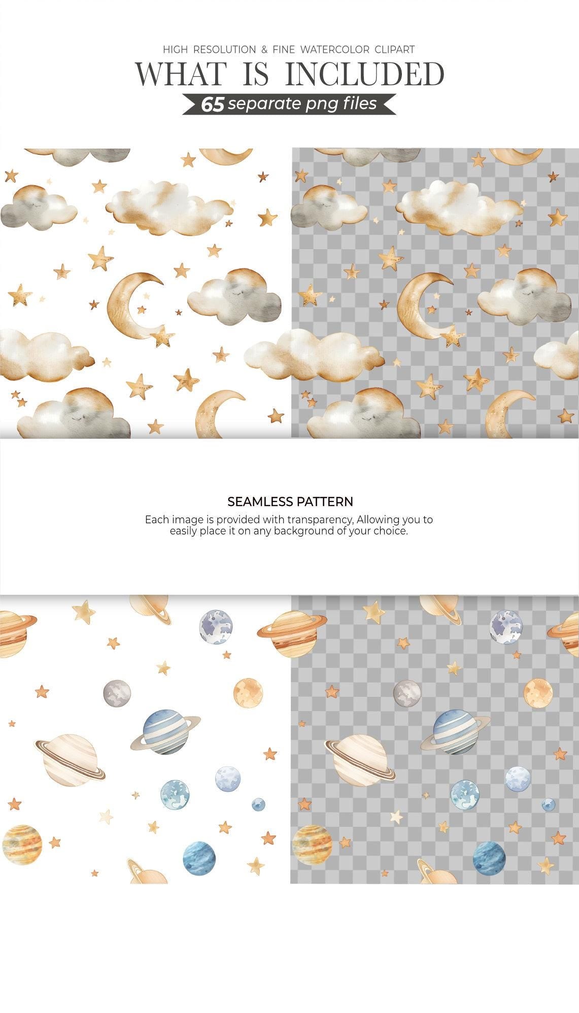 Outerspace Clipart Bundle - Watercolor Astronauts, Space Shuttle PNG, Cute Space Birthday Party Decorations, Science Digital Art, Rocket PNG