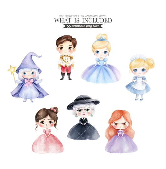 Blue Princess Clipart PNG Bundle, Girl Birthday, Princess Clipart, Princess Nursery Art, Princess Decor,Princess Printable