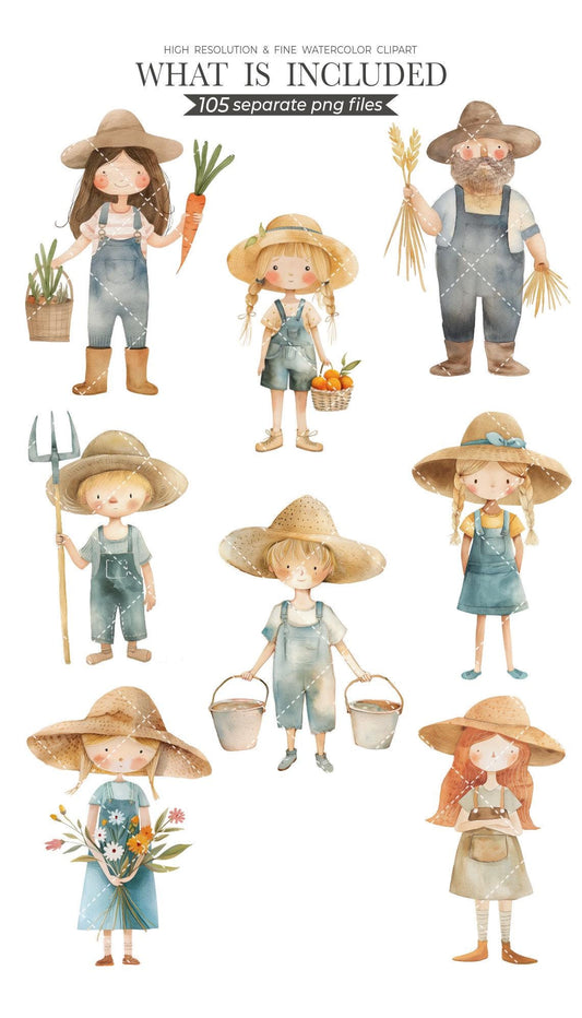 Cute Farm Clipart - Watercolor Farm Life - Cottage Clipart - Farm Animals - Cute Pig Clipart - Animals - Nursery Clipart Baby Animal Set