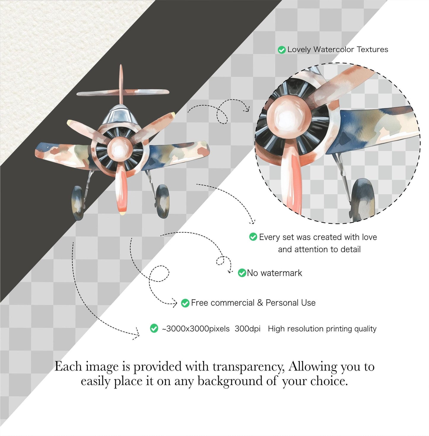 Cute Aviator Clipart - Watercolor Clipart - Airplane, Pilot, Clouds, Aviation, Airports - Sky Adventure - COMMERCIAL LICENSE INCLUDED