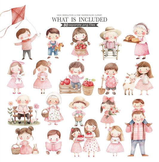 Spring Cottagecore Clipart, Cute Strawberry, Animals, Florals, Rustic Farm, Red Gingham, Polka Dots, Nursery Kids Watercolor, Commercial Use