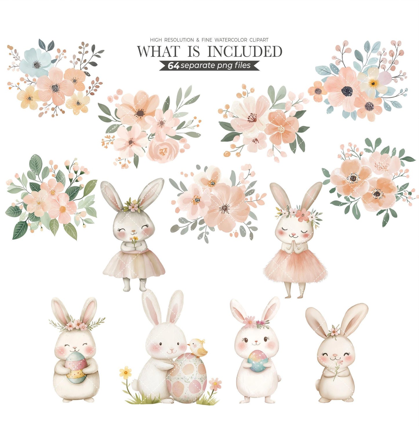 Easter Clipart Watercolor, Country Easter clipart, Easter Basket, Easter Bunny, Spring clipart Nursery Spring Clipart Spring Bunnies Clipart