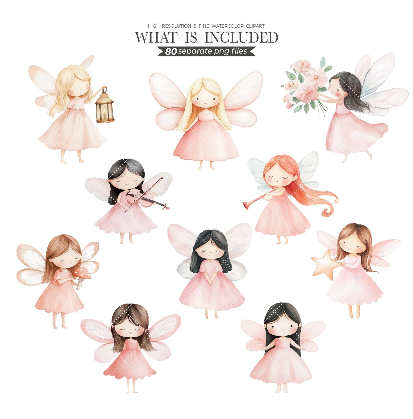 Watercolor Fairy Garden Clipart, Pink Fairy Princess PNG, Woodland Fantasy Unicorn, Cute Forest Animals, Magical Clipart, Whimsical Nursery
