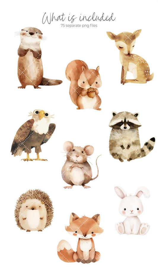 Forest Animals Nursery Clipart - Watercolor Clipart - Animals Clipart - Woodland Animals - Squirrel Clipart - Boho Forest Animals - Forest