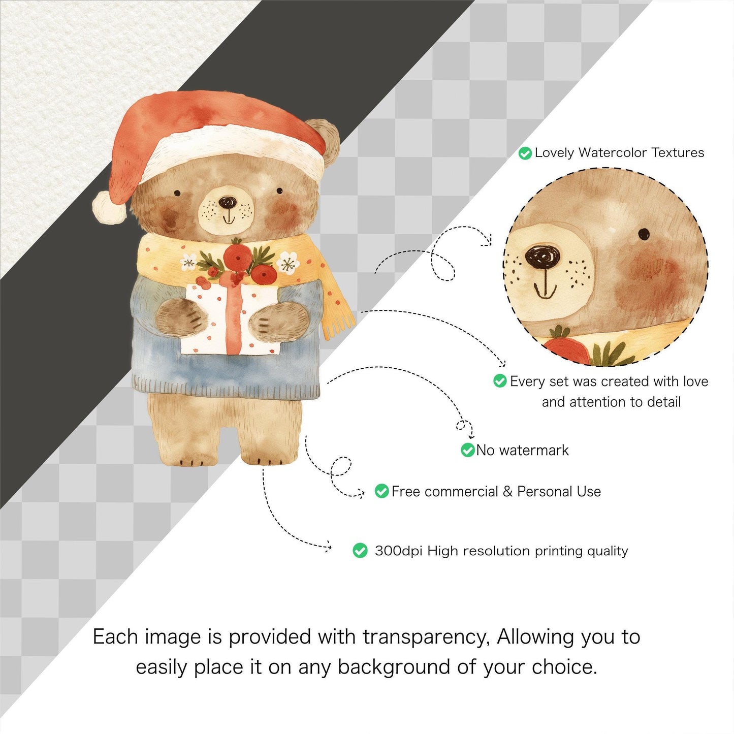 Woodland Christmas Clipart - Watercolor Winter - Cute Forest Animal - Cute Santa Clipart - Cute Christmas Clipart - Holiday Clipart