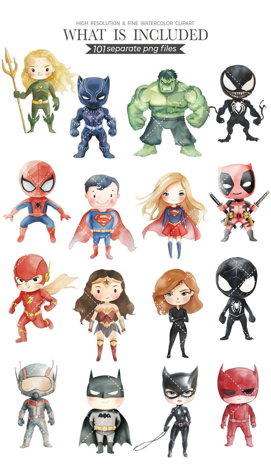 Cute Superhero Clipart, Baby Heroes Avengers Clipart, Hulk Clipart, Marvel Avengers ,Guardians of the Galaxy, Deadpool , Spiderman Clipart