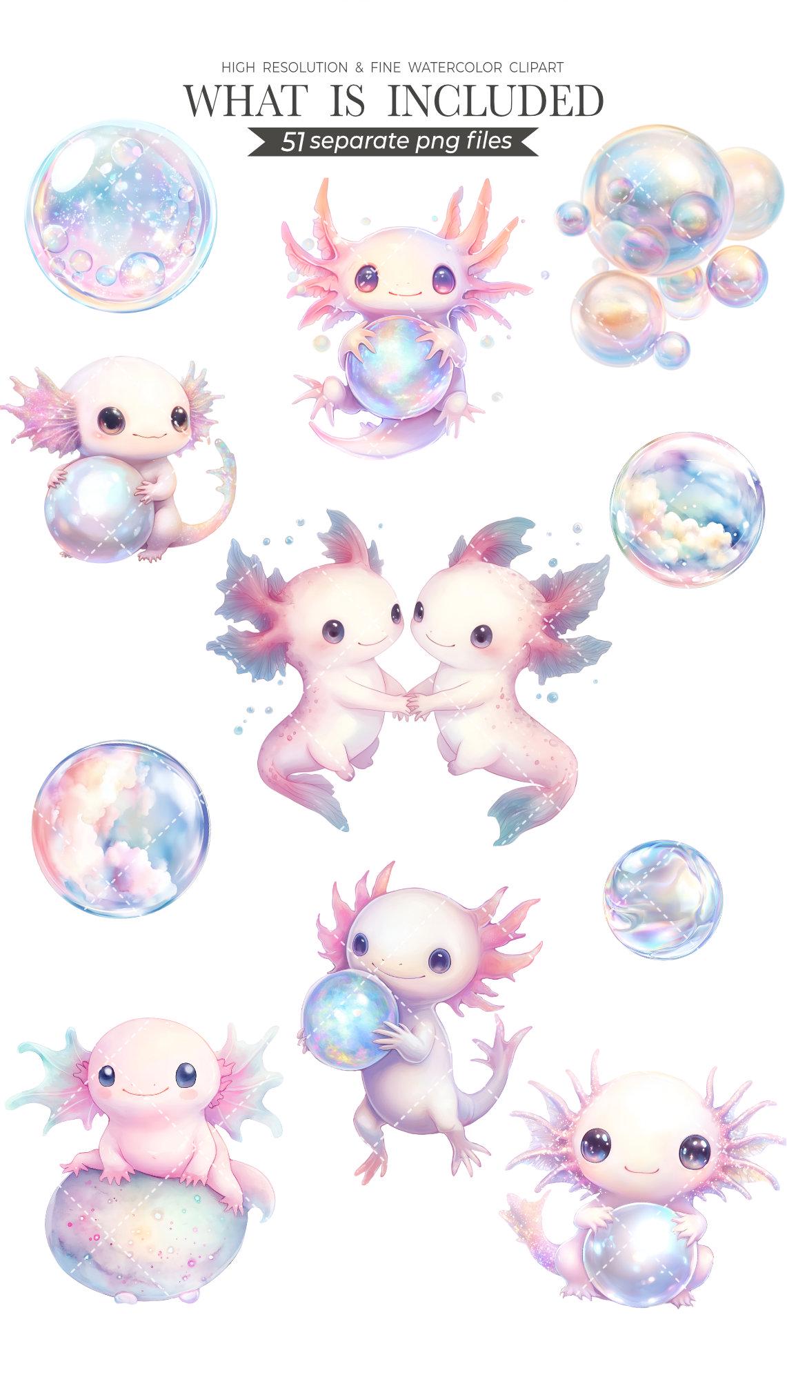 Axolotl Dreams Cliparts for Creative Project, Sea Animal Graphics, Nursery Wall Art, Card Making, Scrapbooking, Sublimation, Ephemera, PNG