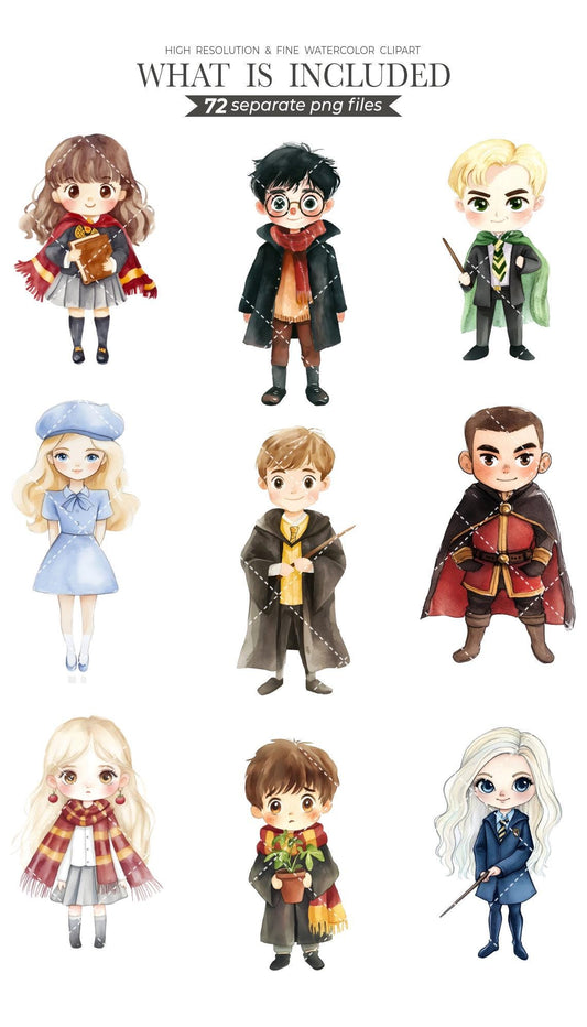 Wizard School Clipart, Cute Wizard Clipart, Cute Witch Clipart, Birthday Clipart - Kids Clipart,Nursery Clipart, Wizard School Clipart PNG