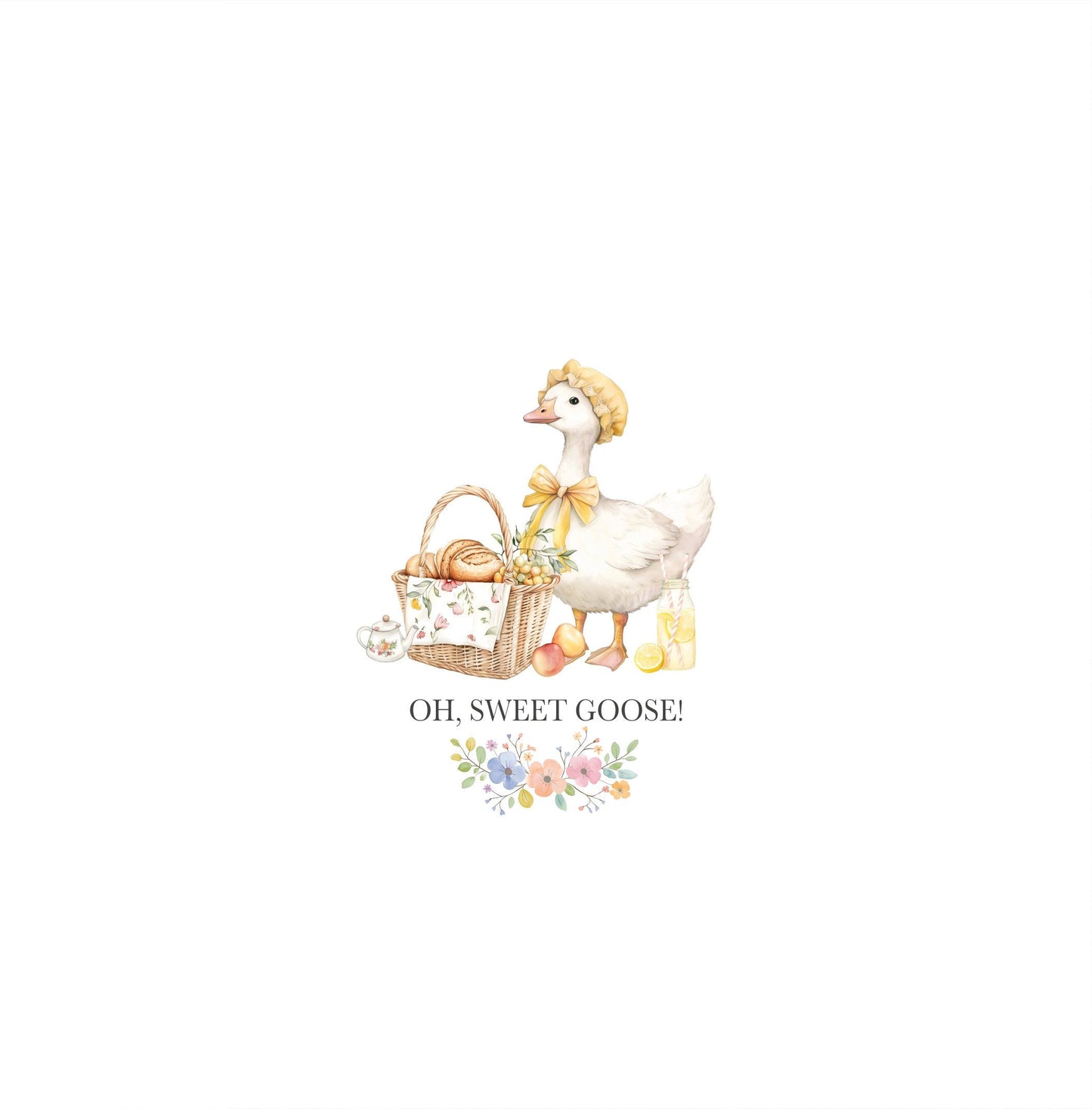Silly Goose Clipart Spring Vintage Cottagecore Whimsical Cute Watercolor Commercial Use Birthday Party Baby Shower Wildflowers Balloons PNG