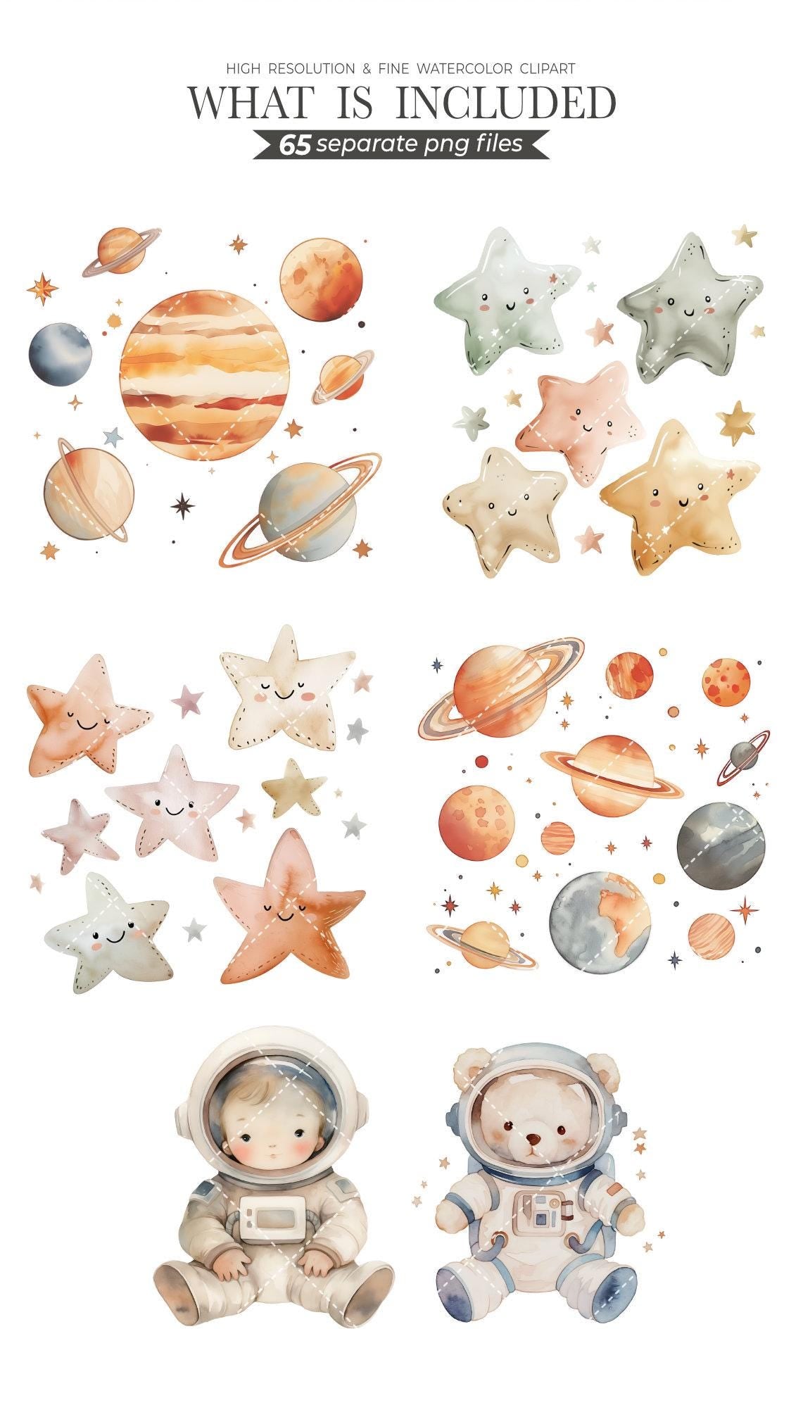 Outerspace Clipart Bundle - Watercolor Astronauts, Space Shuttle PNG, Cute Space Birthday Party Decorations, Science Digital Art, Rocket PNG