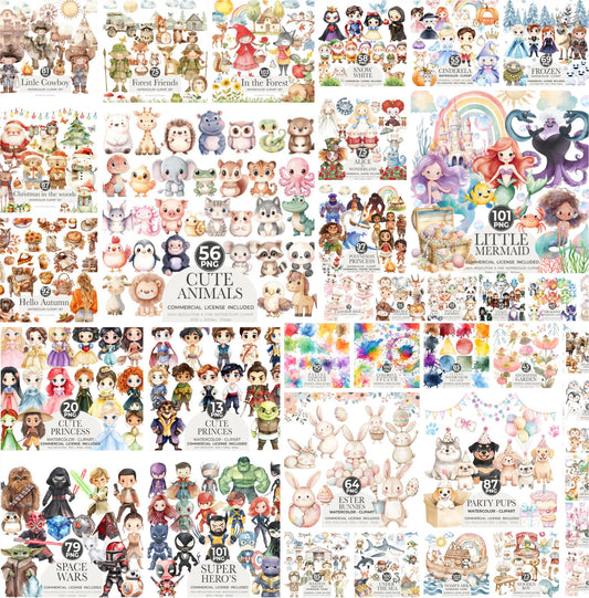 Whole Shop Bundle Clipart, Unlimited Lifetime All Access Pass, Entire Store Clip Art, Digital Download, Cute Watercolor Commercial Use PNG