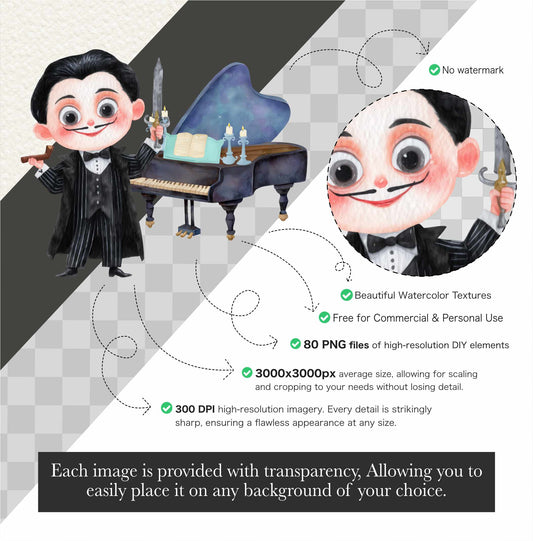 Cute Addams Family Clipart, Wednesday Clipart, Goth Clipart, Commercial Use