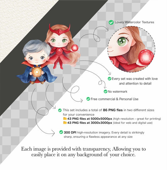 Superhero Clipart, Party Decoration, Superhero Girls, Villains, Birthday Invite, Watercolor Cute, Superhero Stories, Kids, Commercial Use