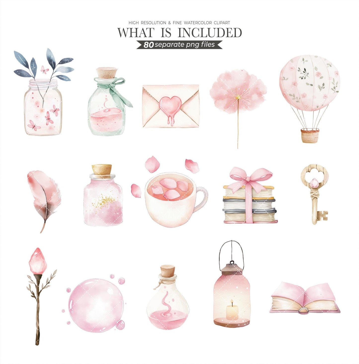 Watercolor Fairy Garden Clipart, Pink Fairy Princess PNG, Woodland Fantasy Unicorn, Cute Forest Animals, Magical Clipart, Whimsical Nursery
