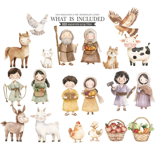 Cute Noah's ark watercolor clip art, nursery decor, neutral clip art, bible clipart, Baby animals, Cute Animals , Noah Ark, Nursery clipart