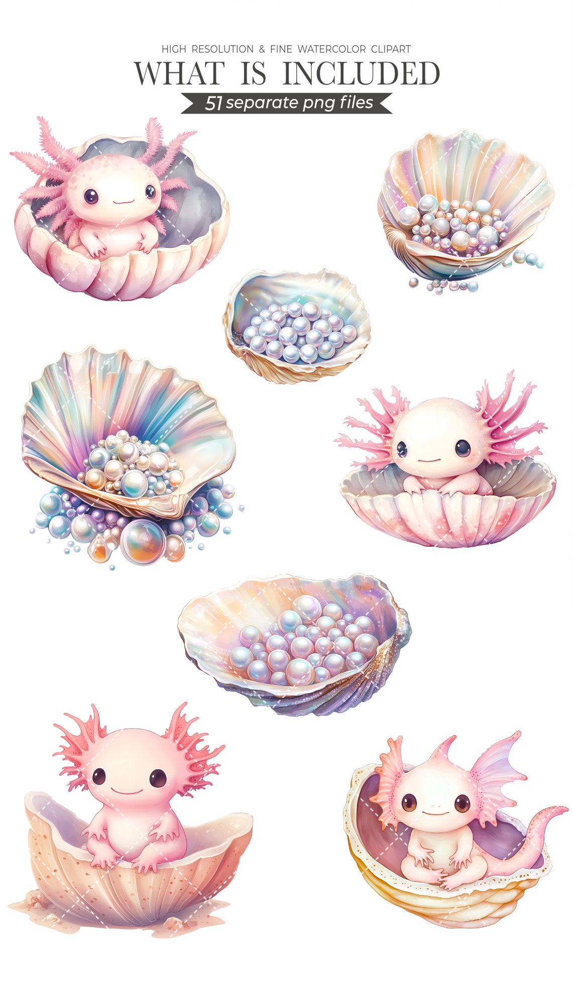 Axolotl Dreams Cliparts for Creative Project, Sea Animal Graphics, Nursery Wall Art, Card Making, Scrapbooking, Sublimation, Ephemera, PNG