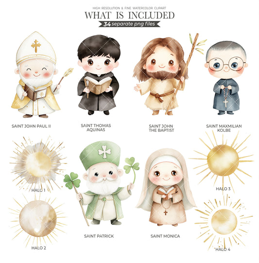 Watercolor Saints Clipart, Faith Cut File, Christians, Jesus, Bible Png, Watercolor Illustration, Digital Download, Catholic Art, Characters