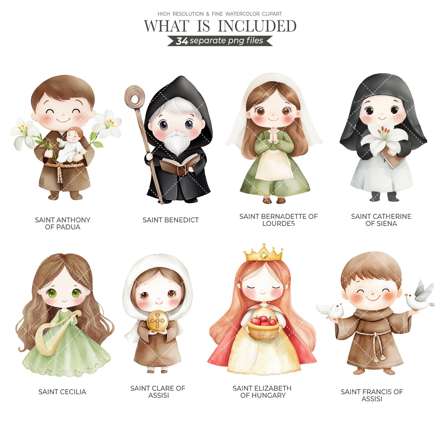 Watercolor Saints Clipart, Faith Cut File, Christians, Jesus, Bible Png, Watercolor Illustration, Digital Download, Catholic Art, Characters