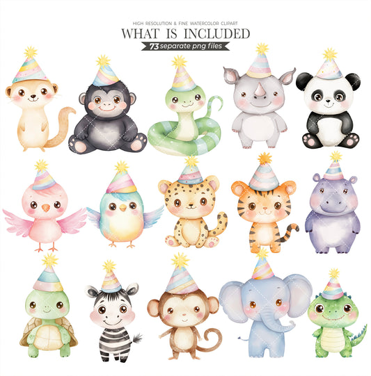 Safari Clipart Cute Boho African Animals Watercolor Safari Tour Hot Air Balloons Wild One Birthday Baby Shower Invitation Commercial Use