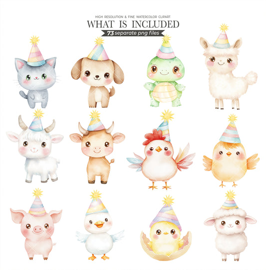 Barnyard Birthday | Farm Animal Birthday | Farm Baby Shower Clipart | Digital Download | Cute Farm Clipart | Kids Party Clipart | 73 PNG