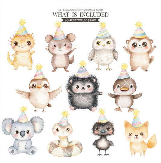 Cute Australian Party Animals Clipart - Watercolor Clipart - Koala Clipart - Aussie Animals - Birthday - Kangaroo Clipart - COMMERCIAL USE