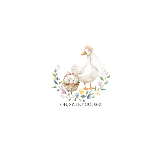 Silly Goose Clipart Spring Vintage Cottagecore Whimsical Cute Watercolor Commercial Use Birthday Party Baby Shower Wildflowers Balloons PNG
