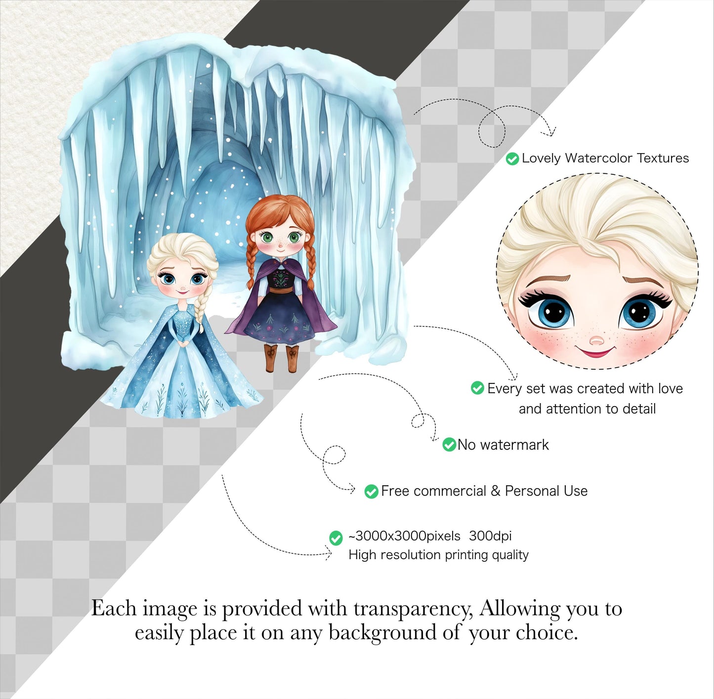 Cute Ice Princess Clipart - Winter Clipart - Snowman - Baby Girl Clipart - Frozen Princess - Kids Birthday - COMMERCIAL LICENSE INCLUDED