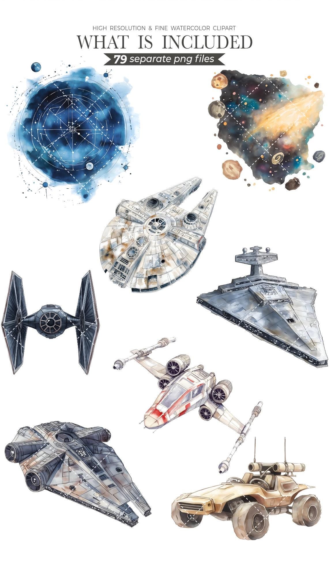 Space Wars Clipart Set - 300 DPI, High-Resolution, Transparent Background, Digital Download Perfect for DIY Gifts & Crafts