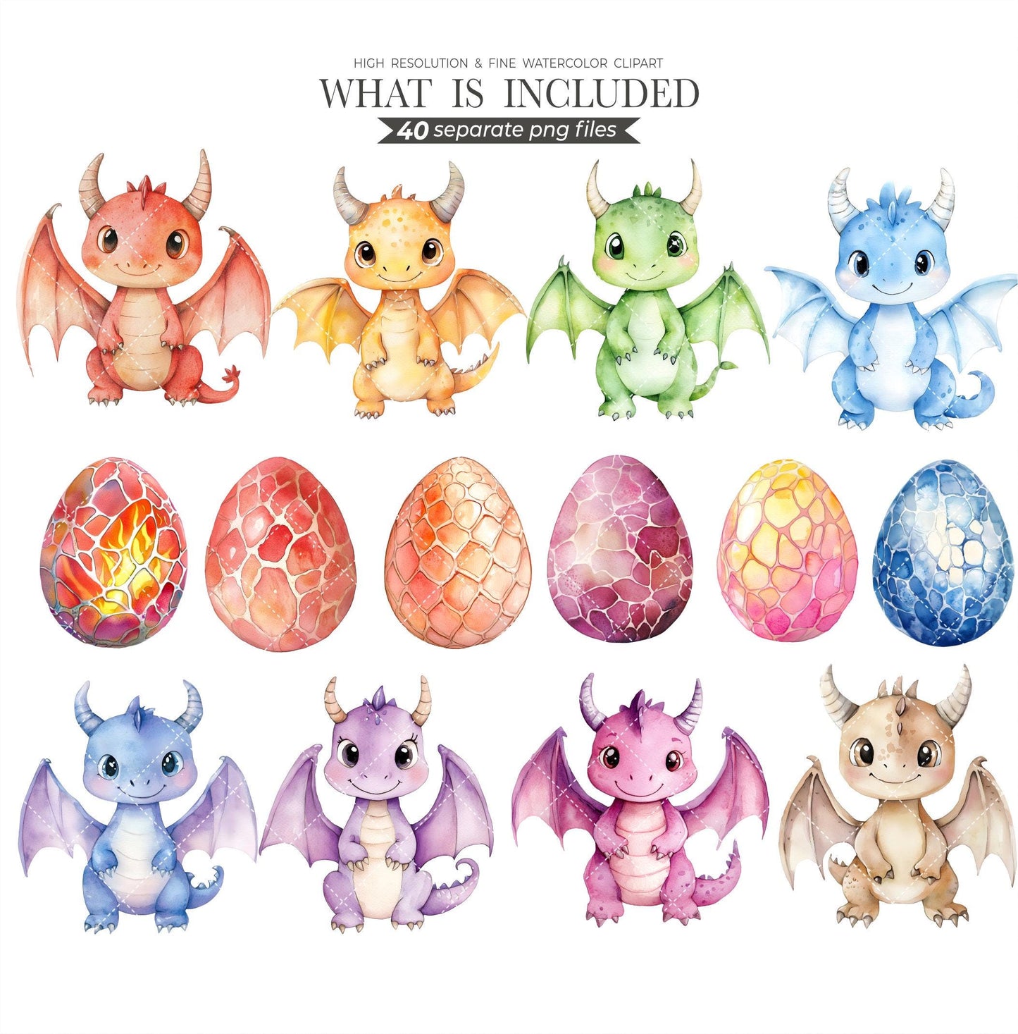 Watercolor Dragon Clipart Bundle | Baby Fantasy Dragon PNG, Mystical Creatures, Nursery art, Instant Download, Baby Dragon, Kid art , Dragon