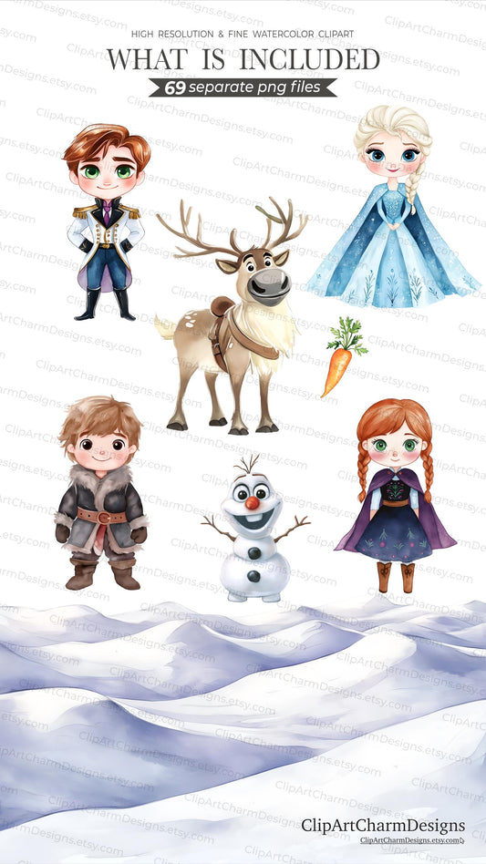 Cute Ice Princess Clipart - Winter Clipart - Snowman - Baby Girl Clipart - Frozen Princess - Kids Birthday - COMMERCIAL LICENSE INCLUDED