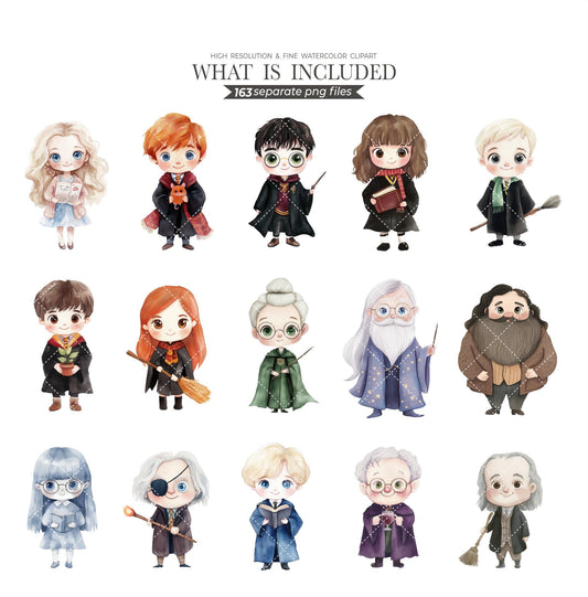 Wizard School Clipart, Cute Wizard Clipart, Cute Witch Clipart, Birthday Clipart - Kids Clipart,Nursery Clipart, Wizard School Clipart PNG