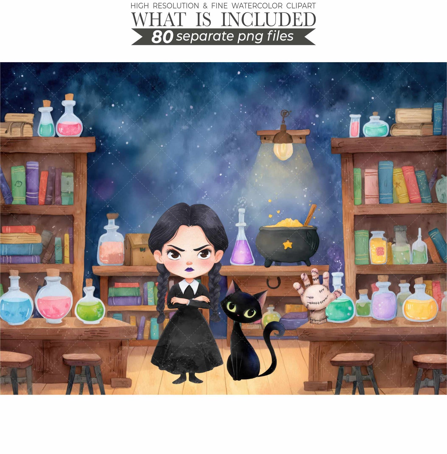 Cute Addams Family Clipart, Wednesday Clipart, Goth Clipart, Commercial Use