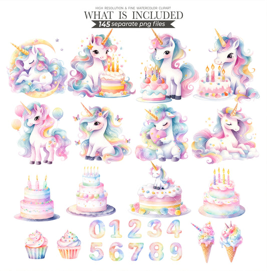Pastel Unicorn Clipart - Watercolor Unicorns Clipart Pegasus - Rainbow Pony and Castle PNG - Clipart For Kids - Unlimited Sales license