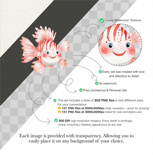 Watercolor Sea Animals Clipart: Ocean Nursery Art, Commercial Use (PNG Files)