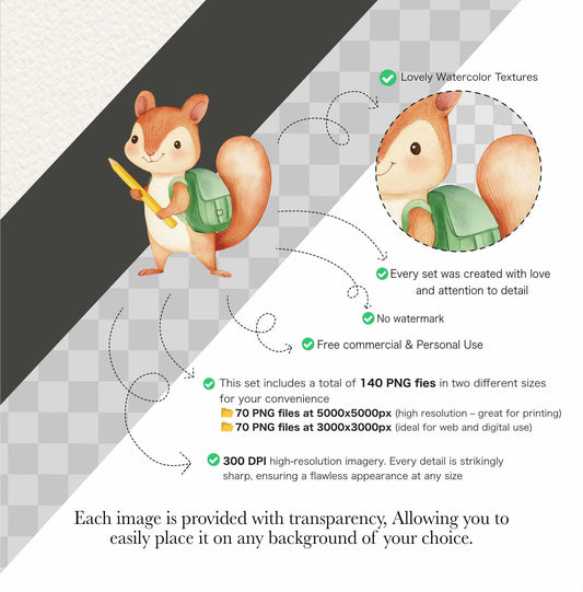 Back to School Clipart Bundle Cute Kids School Supplies Stationery Kawaii School Animals Teacher PNG Sublimation Commercial Use Clipart