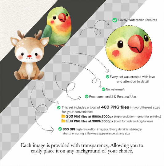 Watercolor Cute Animals Clipart 200 Cute Animal PNG Watercolor Animals Cute baby Animal Bundle Baby Animals Printable Animals Clipart Bundle