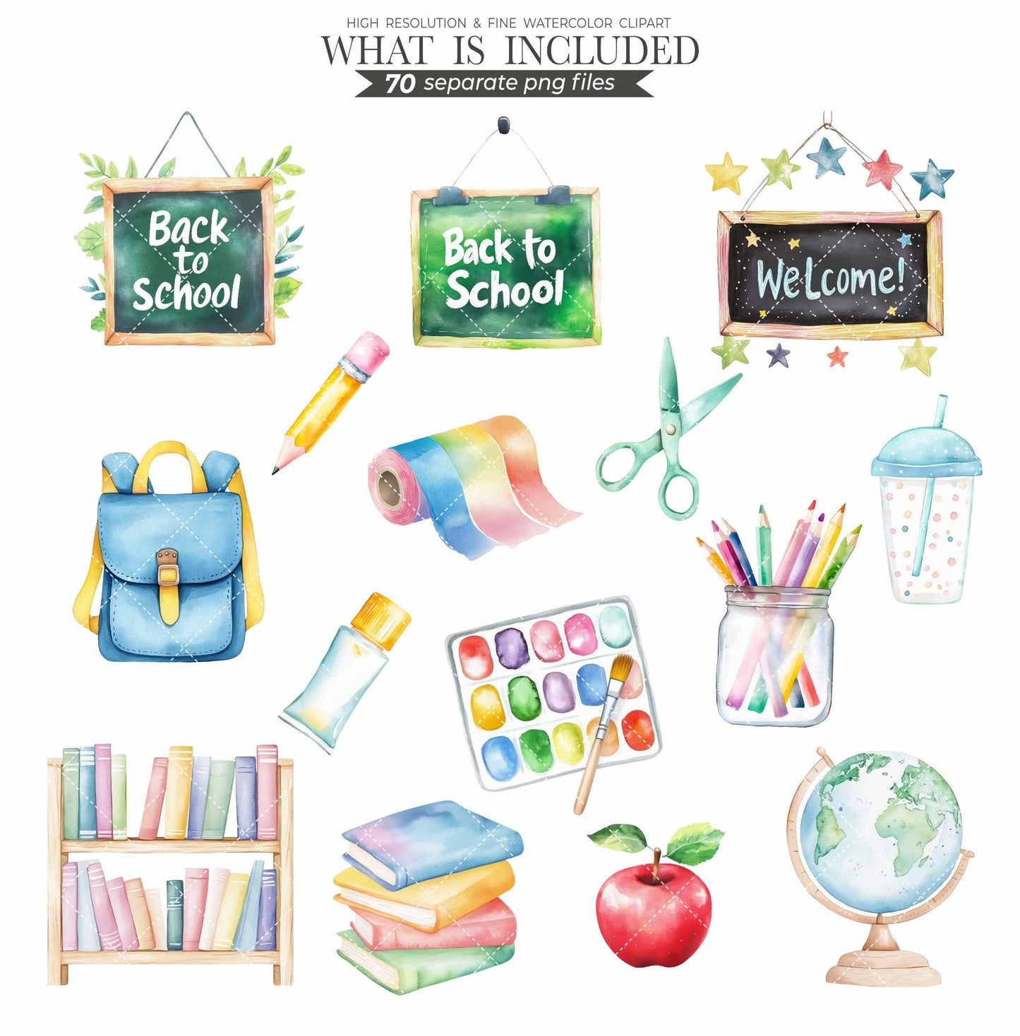 Back to School Clipart Bundle Cute Kids School Supplies Stationery Kawaii School Animals Teacher PNG Sublimation Commercial Use Clipart