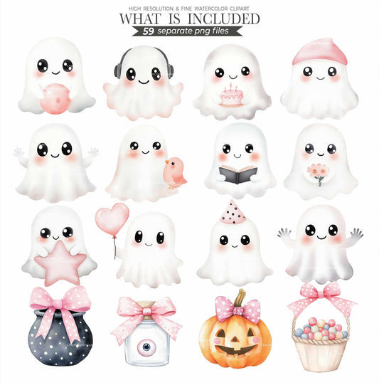 Pastel Halloween Clipart | Cute Halloween Clipart Commercial Use | Pink Halloween Clip Art for invitations, parties, and decor | Spooky Cute