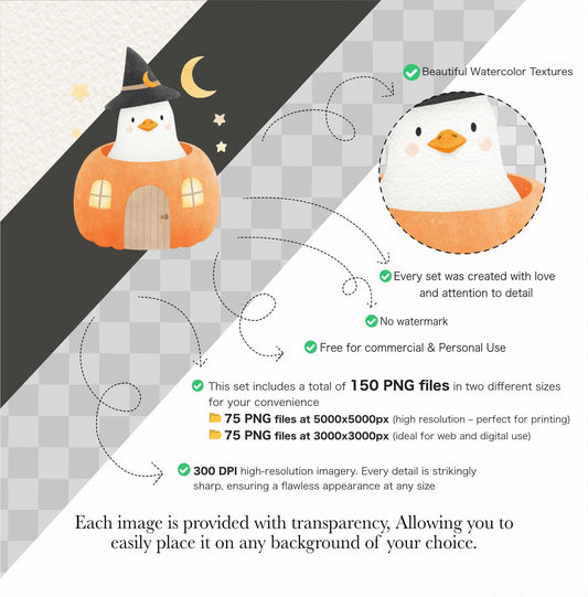 Witchy Goose Halloween Clipart Set: Pastel Costume Parade (PNG Files, Digital Download