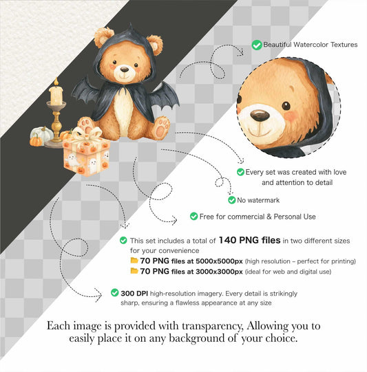 Woodland Halloween Clipart: Watercolor Forest Animals, Ghosts (PNG Digital Download