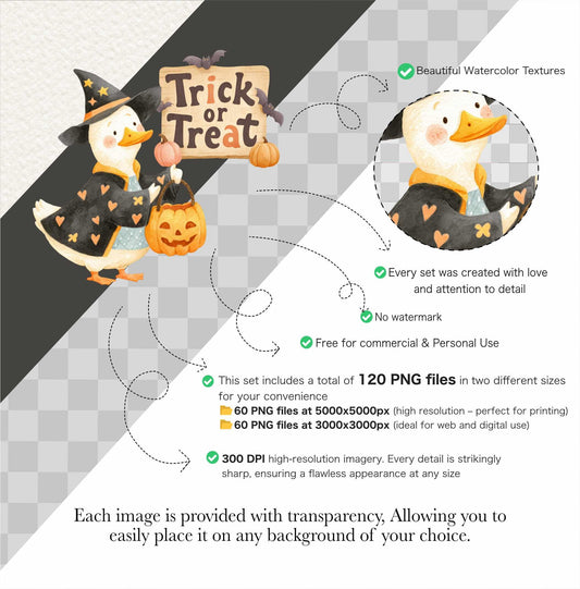 Silly Goose Halloween Clipart: Vintage Gothic Geese PNG (Digital Download