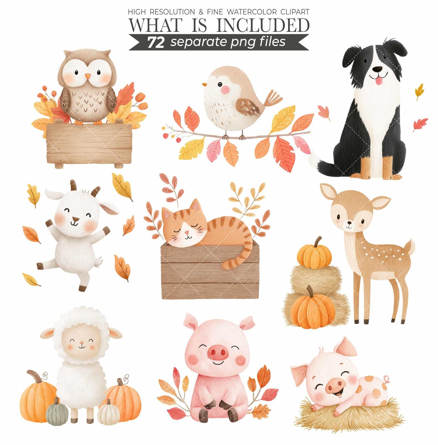 Watercolor Scarecrow Clipart Set: Fall Harvest Illustrations (PNG Files, Commercial Use)