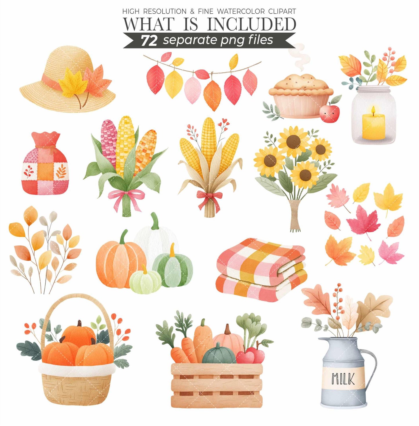 Watercolor Scarecrow Clipart Set: Fall Harvest Illustrations (PNG Files, Commercial Use)
