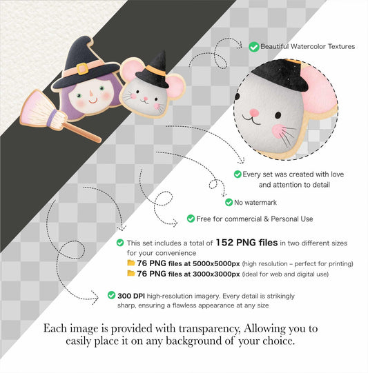 Halloween Cookie Clipart: Watercolor Autumn Desserts, Kawaii PNG (Commercial Use)