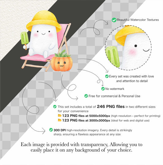 Summerween png, Halloween Clipart, Spooky Season png, Cute Ghost Clipart, Trick or Treat png, Spooky summer, Cute Creepy Art, Commercial Use