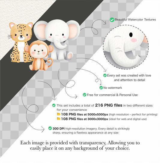 Watercolor Baby Animals Clipart Bundle Nursery Art PNG (Digital Download)