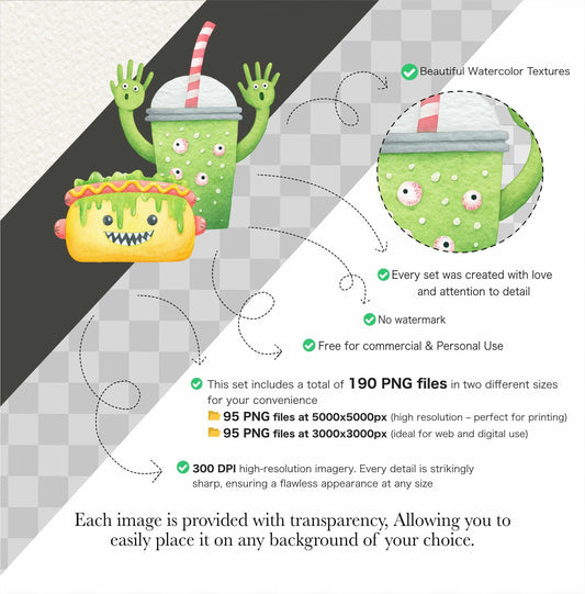 Halloween Treats Clipart: Watercolor Cookies, Ghost, Pumpkin (PNG Digital Download)