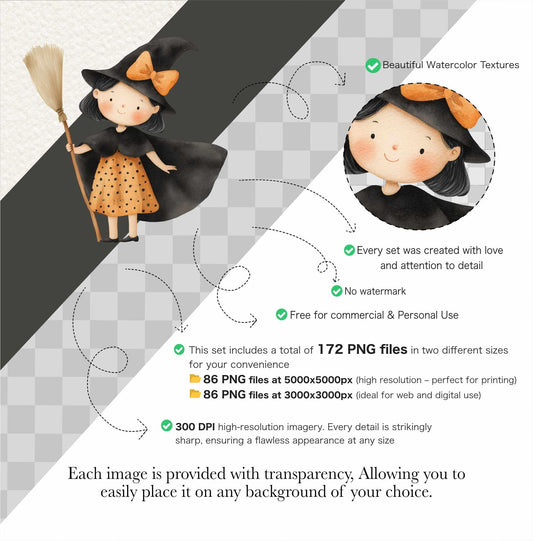 Cute Halloween Clipart Whimsical Watercolor Commercial Use Halloween Party Spooky Season Gothic Kids Skeletons Haunted House Sublimation PNG