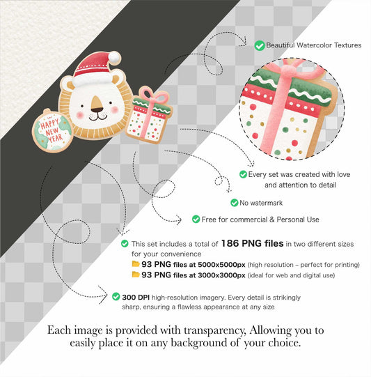 Watercolor Christmas Cookies Clipart: 186 PNGs for Crafts & Scrapbooking (Digital Download)