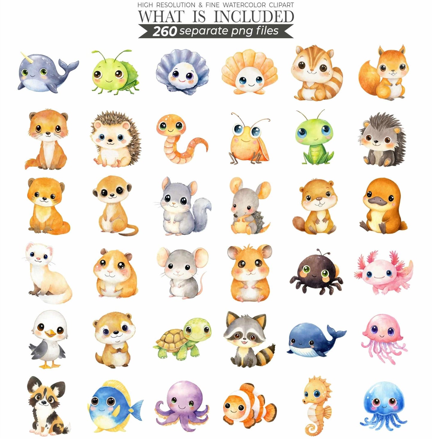 Watercolor Cute Animals Clipart 260 Cute Animal PNG Watercolor Animals Cute Animal Bundle Baby Animals Printable Animals Clipart Bundle